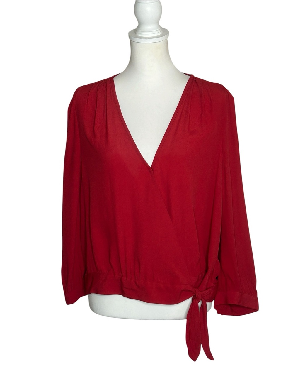 Madewell NWT Red Wrap Tie-Front Blouse Size L Long Sleeve French Girl Romantic